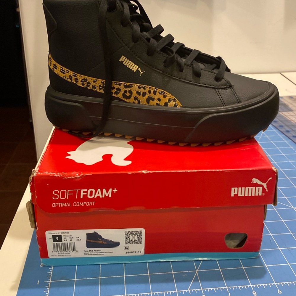 Women sneakers black with leopard trim